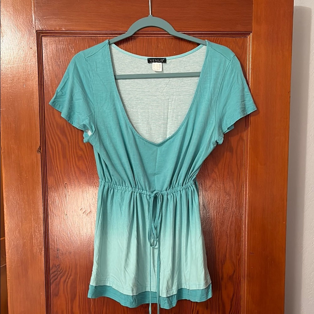 VENUS Green Flutter Sleeve Blouse with Tie Front